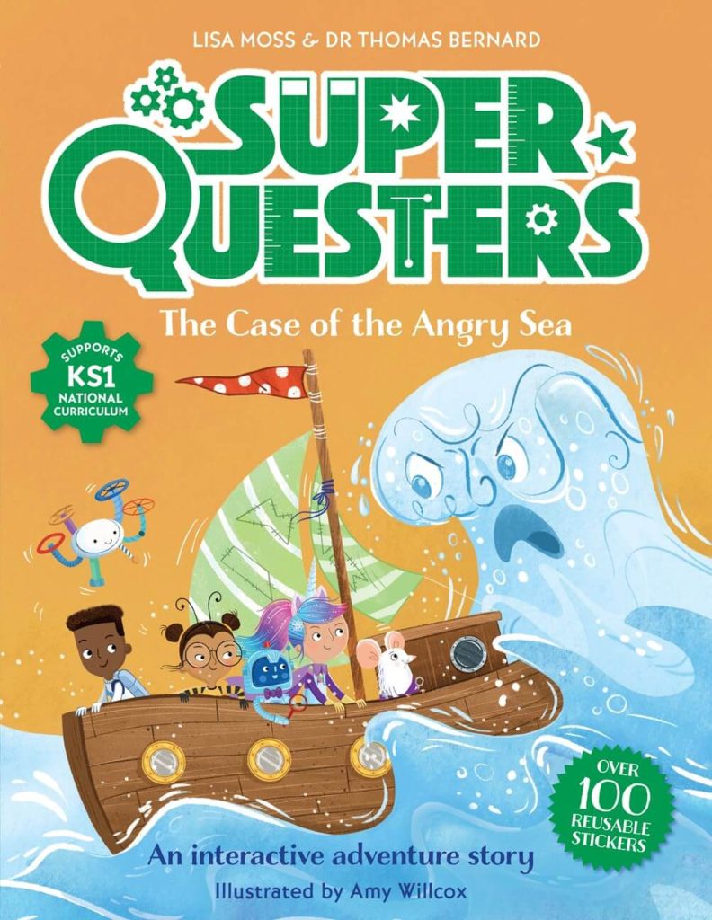 Front cover of the the book Superquesters: The case of the angry sea An adventure book that inspires STEM learning through fun quests!